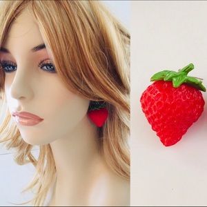 Realistic Red Strawberry Dangle Earrings